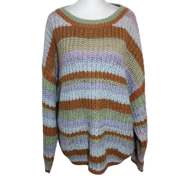 Haptics Colorful Stripe Sweater Size 2X Plus Size Striped Chunky Knit Sweater - Picture 1 of 9